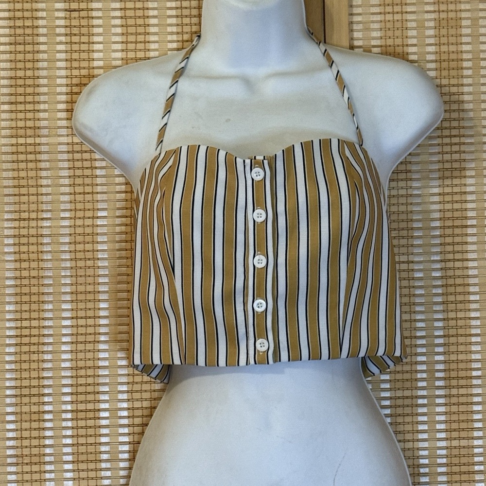 Etophe‎ Studios Womens M Crop Top Gold White Stripes Fairycore Western Cottage